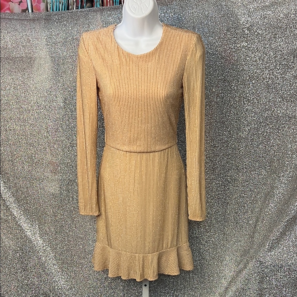 City Studio Metallic Gold Long Sleeve Dress